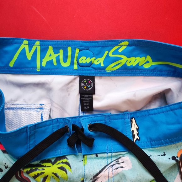 Maui and Sons board short light blue classic sharks design men's size M NWT - Picture 3 of 11